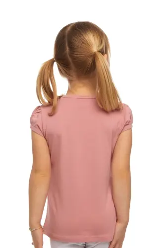 Koyu Pudra Basic Kız Çocuk Sıfır Yaka Karpuz Kol Tişört - DARK POWDER PINK - 4