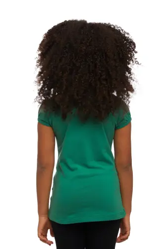 Koyu Yeşil Basic Kız Çocuk Sıfır Yaka Karpuz Kol Tişört-DYNASTY GREEN - 3