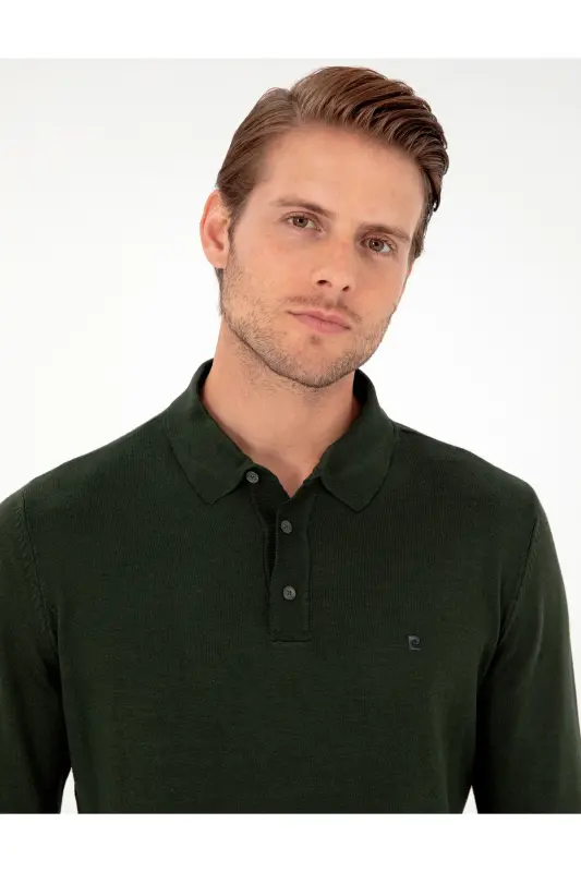 Koyu Yeşil Slim Fit Polo Yaka Basic Triko Kazak 50296623-VR079-Koyu Yeşil - 2