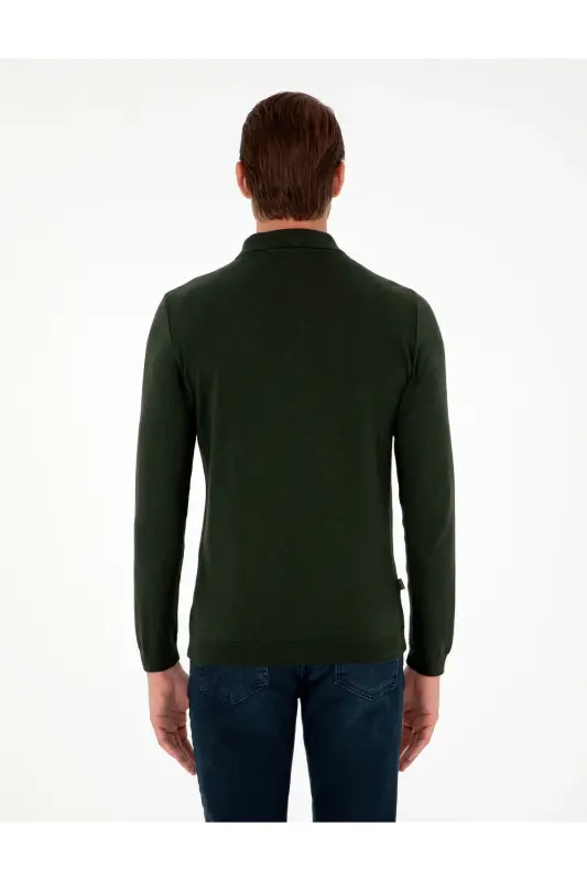 Koyu Yeşil Slim Fit Polo Yaka Basic Triko Kazak 50296623-VR079-Koyu Yeşil - 5