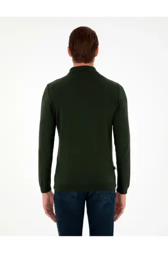 Koyu Yeşil Slim Fit Polo Yaka Basic Triko Kazak 50296623-VR079-Koyu Yeşil - 5
