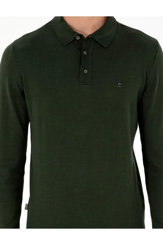 Koyu Yeşil Slim Fit Polo Yaka Basic Triko Kazak 50296623-VR079-Koyu Yeşil - 6
