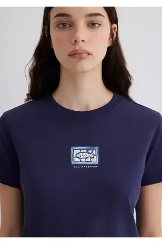 Ko'z munchoqli bosma lacivert futbolka Regular Fit - 6