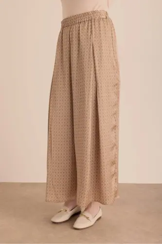 Koza Desen Detaylı Bol Pantolon - Camel - 5