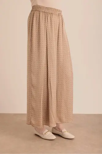 Koza Desen Detaylı Bol Pantolon - Camel - 6