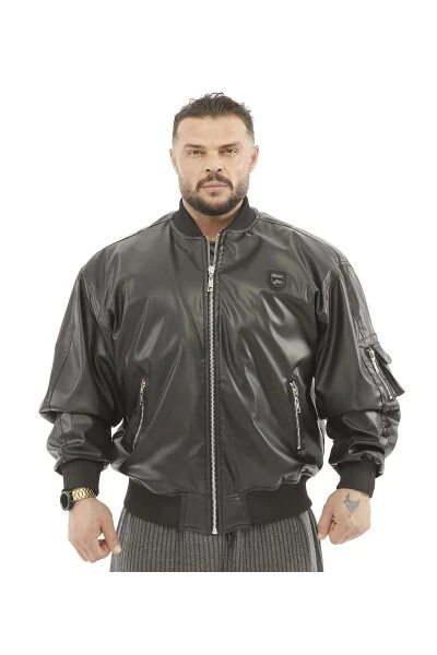 Кожаная куртка-бомбер широкого кроя с меховой подкладкой. - BGSM