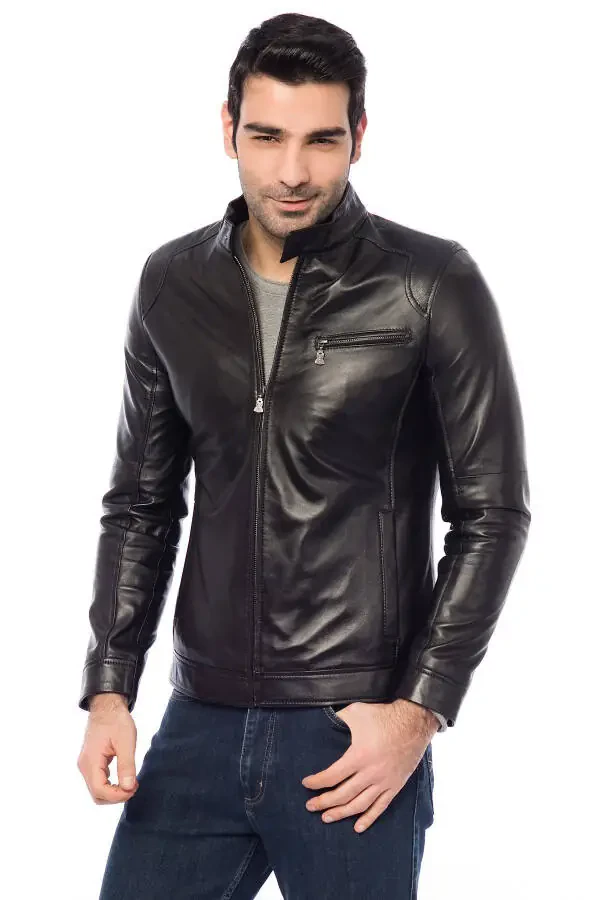 Кожаная куртка для мужчин черного цвета PC178 - 2