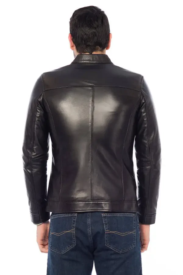 Кожаная куртка для мужчин черного цвета PC178 - 3
