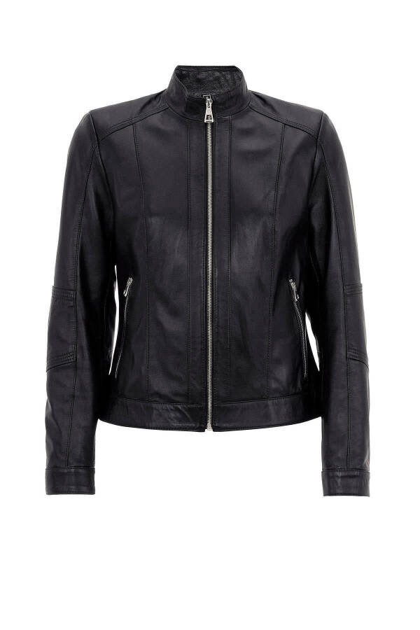 Кожаная куртка для женщин, короткая, на молнии, с подкладкой. - 6