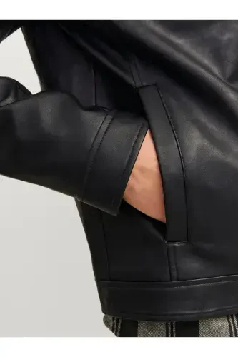 Кожаная куртка Jack & Jones Slim Fit для мужчин, черная - 5