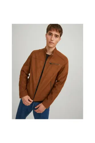 Кожаная куртка Jack&Jones для мужчин, цвет хаки - 3