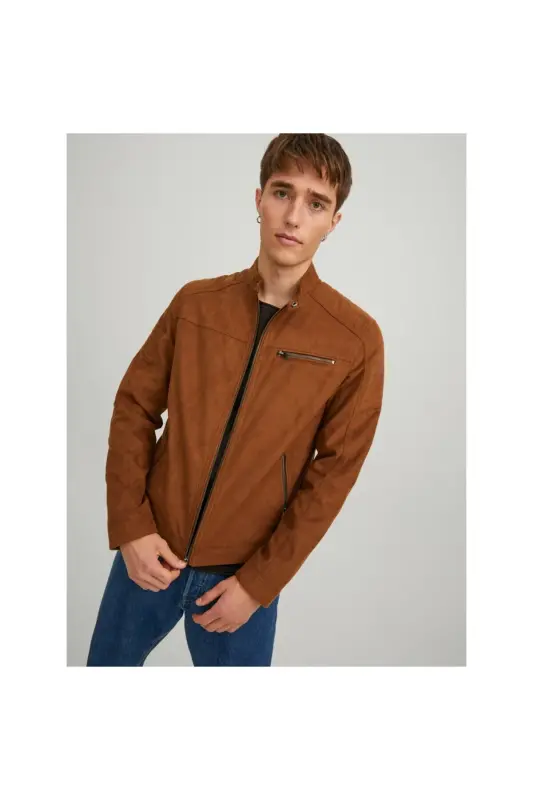 Кожаная куртка Jack&Jones для мужчин, цвет хаки - 3