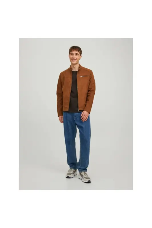Кожаная куртка Jack&Jones для мужчин, цвет хаки - 4