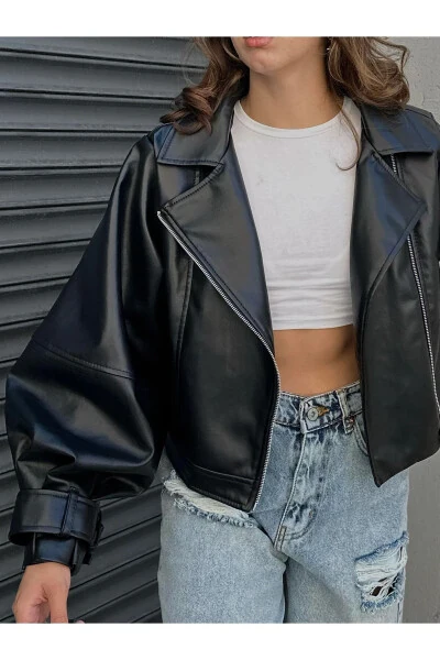 Кожаная куртка оверсайз с рукавами-буфами Нового сезона - 15