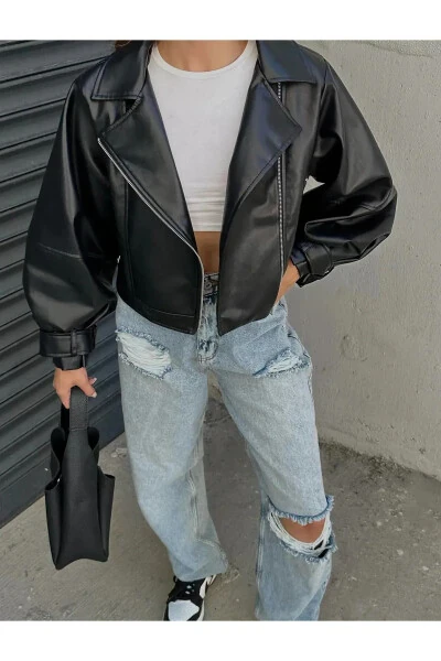 Кожаная куртка оверсайз с рукавами-буфами Нового сезона - 10