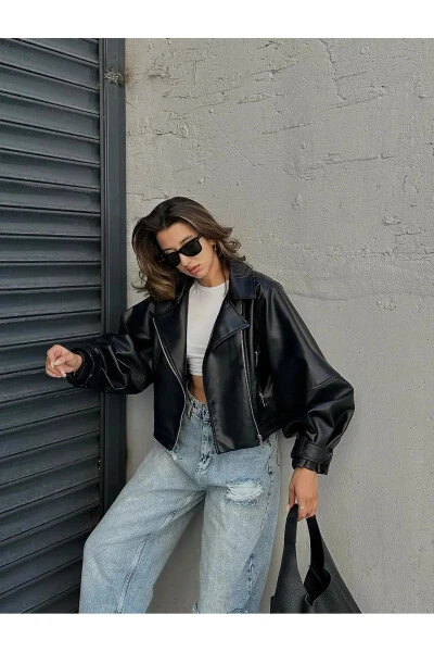 Кожаная куртка оверсайз с рукавами-буфами Нового сезона - 11