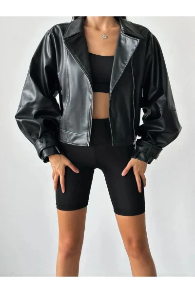 Кожаная куртка оверсайз с рукавами-буфами Нового сезона - 3