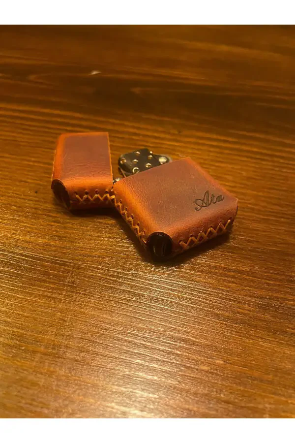 Кожаная ручная работа из натуральной кожи зажигалка Zippo бензиновая ИМЯ ФОРМА ЛОГО НАПИСАНО - 1