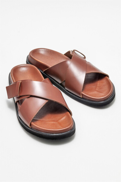 Кожаные мужские тапочки кофейного цвета - 2