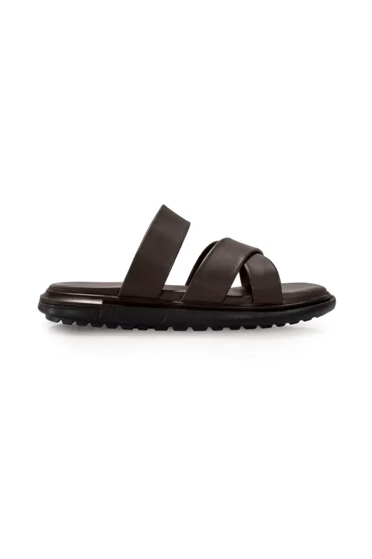 Кожаные тапочки Хаки Genuine - 1