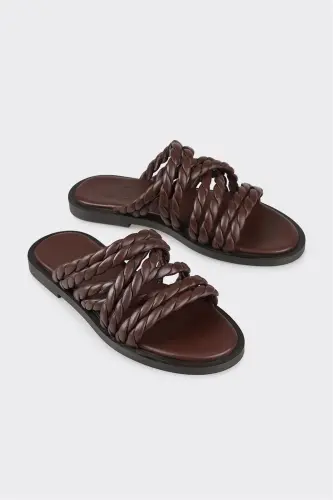 Кожаные женские тапочки кофейного цвета - ELLE SHOES (1)