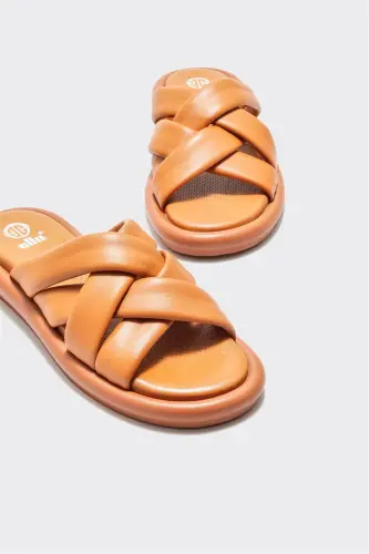 Кожаные женские тапочки рыжего цвета - рыжий - 3