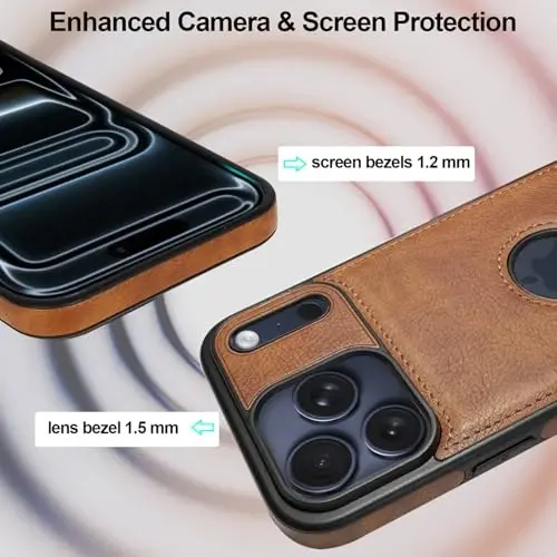 Кожаный чехол KSELF для iPhone 17 Pro Max, защитный тонкий чехол с подставкой, ударопрочный, со встроенной невидимой подставкой, совместим с iPhone 17 Pro Max 6.9'' (коричневый) - 4