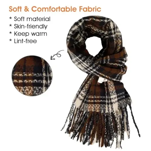 kozinou Women's Winter Scarf Large Warm Shawl Classic Tassel Plaid Oversized Scarves Thick Wraps - 2
