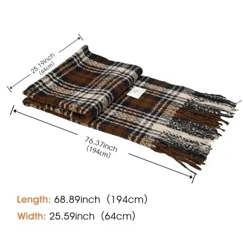 kozinou Women's Winter Scarf Large Warm Shawl Classic Tassel Plaid Oversized Scarves Thick Wraps - 3