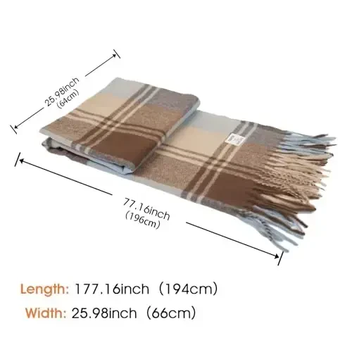 Women's Winter Scarf Large Warm Shawl Classic Tassel Plaid Oversized Scarves Thick Wraps - 3