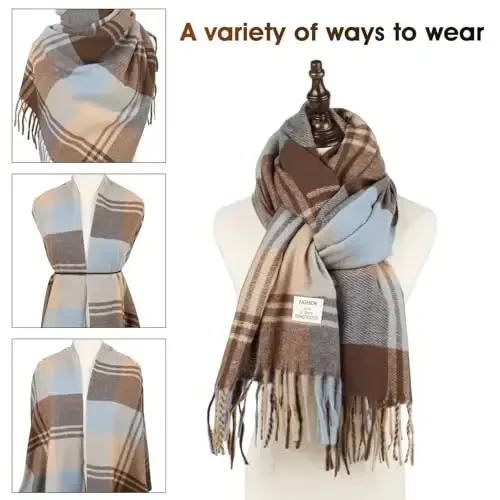 Women's Winter Scarf Large Warm Shawl Classic Tassel Plaid Oversized Scarves Thick Wraps - 4