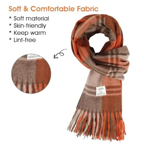Women's Winter Scarf Large Warm Shawl Classic Tassel Plaid Oversized Scarves Thick Wraps - 2