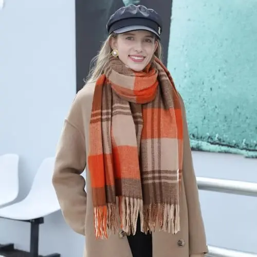 Women's Winter Scarf Large Warm Shawl Classic Tassel Plaid Oversized Scarves Thick Wraps - 5