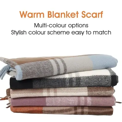 Women's Winter Scarf Large Warm Shawl Classic Tassel Plaid Oversized Scarves Thick Wraps - 6