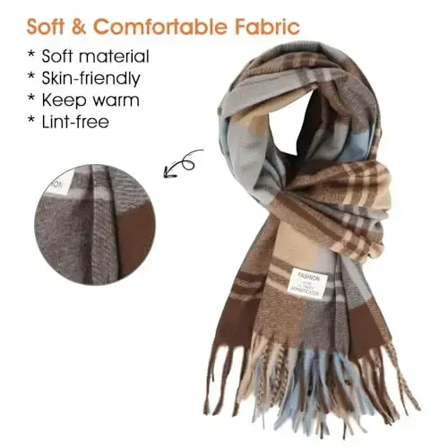 kozinu Women's Winter Scarf Large Warm Shawl Classic Tassel Plaid Oversized Scarves Thick Wraps - 2