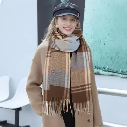 kozinu Women's Winter Scarf Large Warm Shawl Classic Tassel Plaid Oversized Scarves Thick Wraps - 5