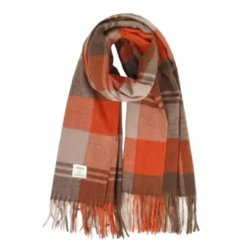 kozinu Women's Winter Scarf Large Warm Shawl Classic Tassel Plaid Oversized Scarves Thick Wraps 