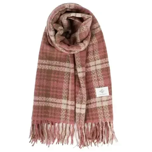 kozinu Women's Winter Scarf Large Warm Shawl Classic Tassel Plaid Oversized Scarves Thick Wraps - MODAZONE