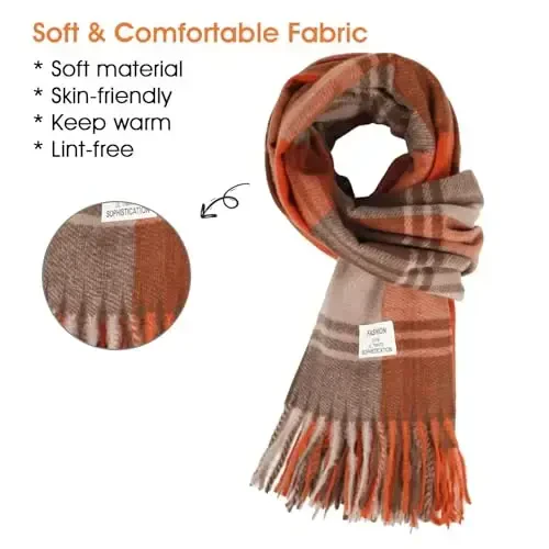 kozinų Женский Зимний Шарф Большой Теплый Платок Классическая Кисточка Клетчатый Большой Шарф Толстые Накидки - 2