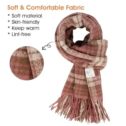 kozinuz Women's Winter Scarf Large Warm Shawl Classic Tassel Plaid Oversized Scarves Thick Wraps - 3