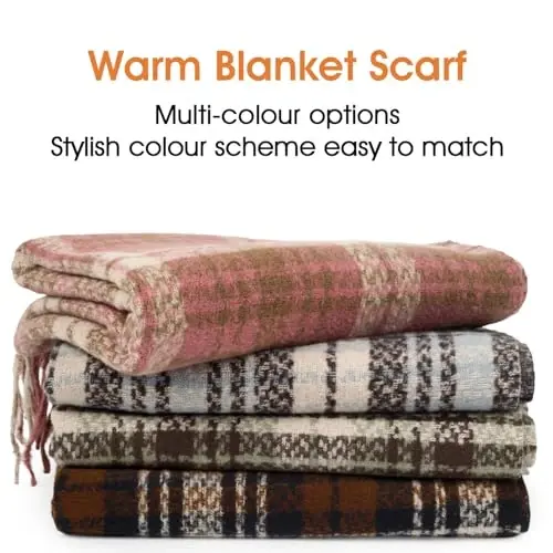 kozinuz Women's Winter Scarf Large Warm Shawl Classic Tassel Plaid Oversized Scarves Thick Wraps - 2
