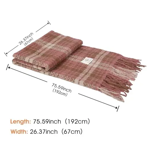 kozinuz Women's Winter Scarf Large Warm Shawl Classic Tassel Plaid Oversized Scarves Thick Wraps - 4