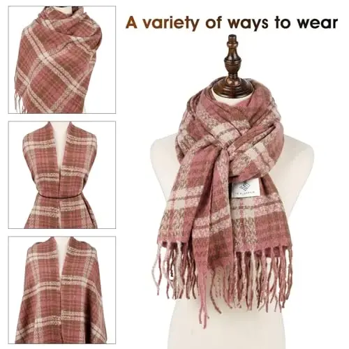 kozinuz Women's Winter Scarf Large Warm Shawl Classic Tassel Plaid Oversized Scarves Thick Wraps - 5