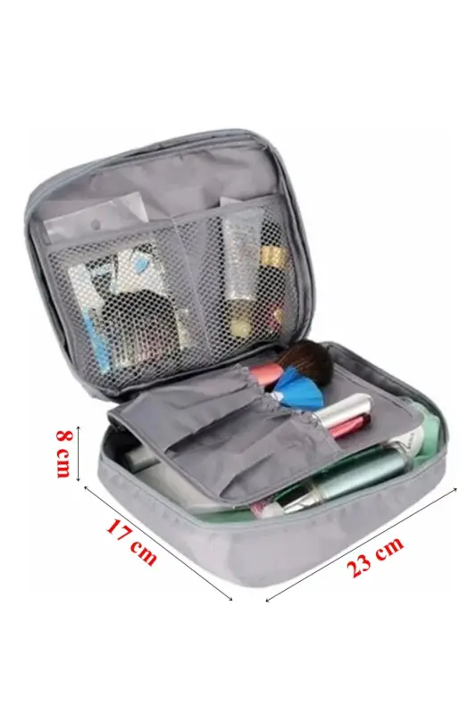 Kozmetik Makyaj Çantası Su Geçirmez Özellikli (17*23*8 CM EBATLARINDA)-Grii - 2