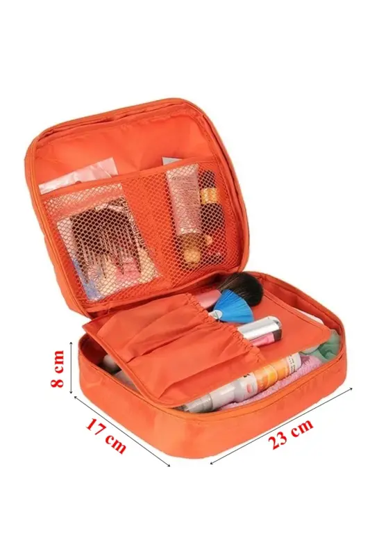 Kozmetik Makyaj Çantası Su Geçirmez Özellikli (17*23*8 CM EBATLARINDA)-Turuncuu - 2