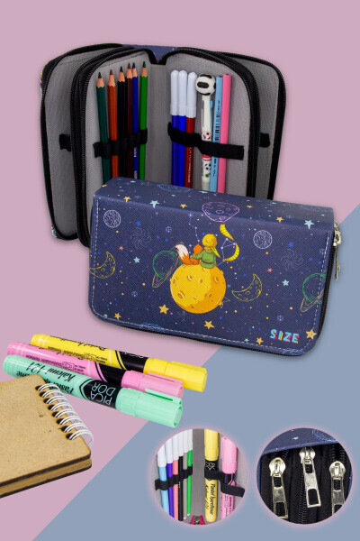 K.prenss Three-Compartment Vegan Leather Pencil Case 
