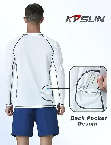 KPSUN Erkaklar suzish ko'ylaklari UPF 50+ Rash Guard uzun yengli quyosh UV himoya plyaj ko'ylaklari tez quriydigan baliq ovlash futbolkasi - 3