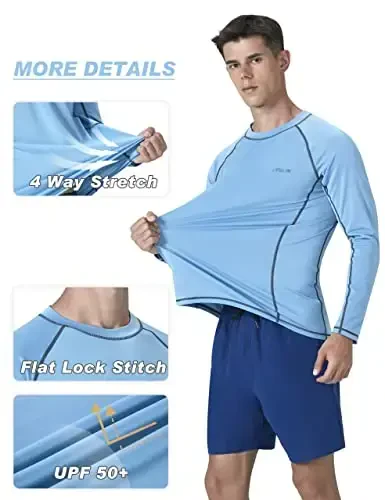 KPSUN erkaklar uchun suzish ko'ylaklari UPF 50+ Rash Guard uzun yengli quyosh UV himoyasi plyaj ko'ylaklari tez quriydigan baliq ovlash futbolkasi - 4