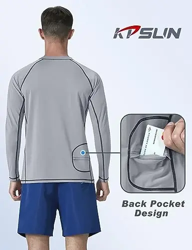 KPSUN Erkaklar uchun suzish ko'ylaklari UPF 50+ Rash Guard uzun yengli quyoshdan UV himoya qiluvchi plyaj ko'ylaklari tez quriydigan baliq ovlash futbolkasi - 4