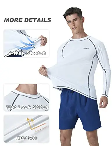 KPSUN Mens Swim Shirts UPF 50+ Rash Guard Long Sleeve Sun UV Protection Beach Shirts Quick Dry Fishing T-Shirt - 4
